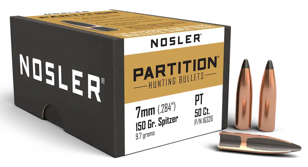 Nosler Partition 7mm (.284) 150gr Spitzer Hunting Rifle Bullets, Dual-Core, 50ct 16326