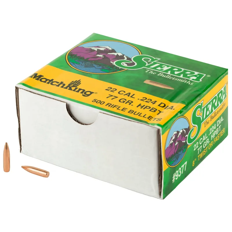 Sierra Bullets MatchKing .224 77gr Hollow Point Boat Tail Competition Rifle Bullets 500ct 9377