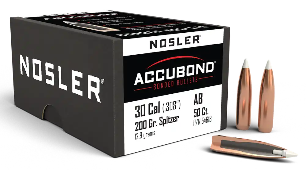 Nosler AccuBond .30 Cal 200 Grain Spitzer Point Boat Tail Bonded Bullets 50/Box 54618