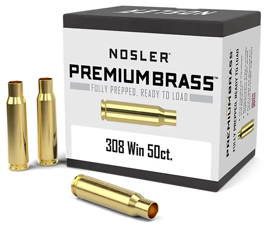 Nosler Premium Unprimed Rifle Brass Cases for .308 Winchester, 50/Box, 10225
