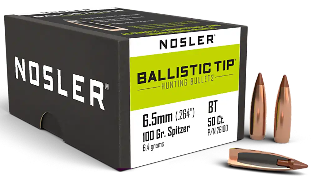 Nosler Ballistic Tip Hunting Bullets 6.5mm (.264) 100gr Spitzer Polymer Tip, 50 Count 26100