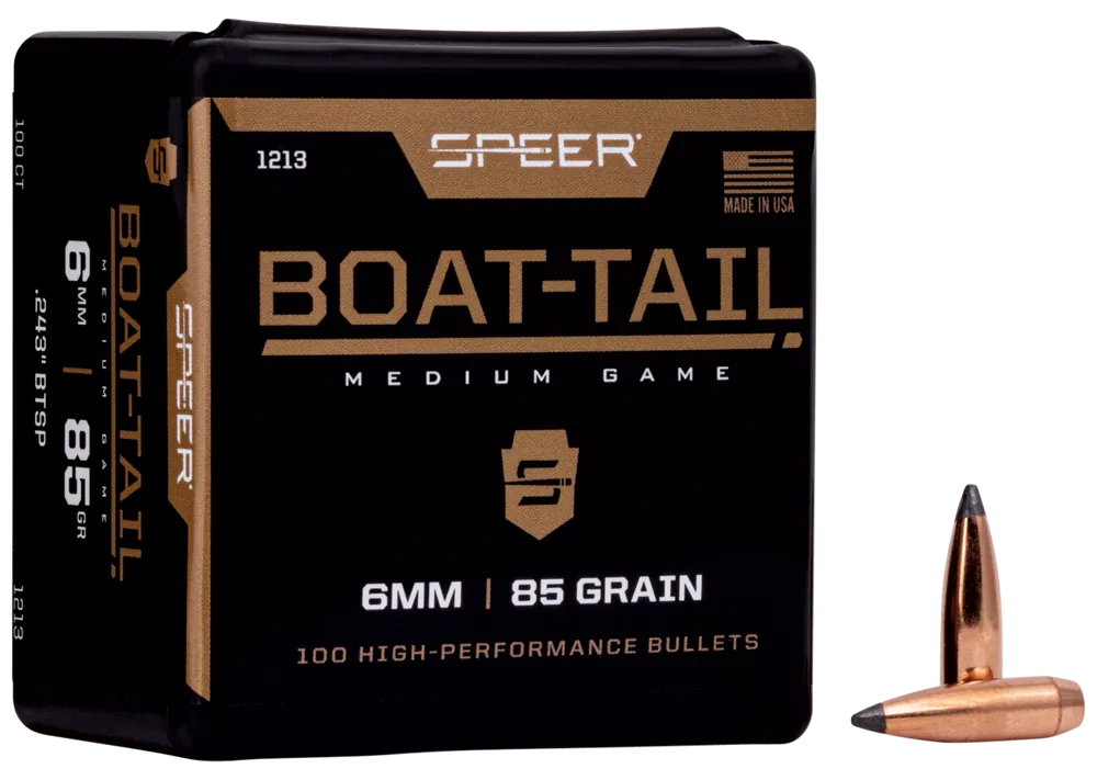 Speer Ammo Boat-Tail Soft Point Rifle Bullets 6mm 85 Grain, 100 Count Box (5/Case) 1213