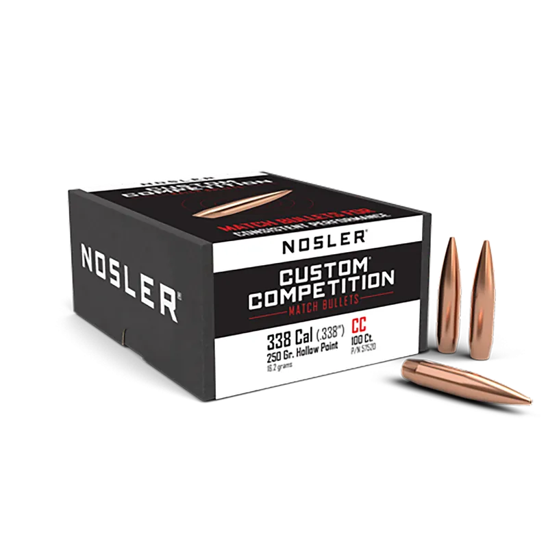Nosler Custom Competition Reloading .338 Cal 250gr HPBT Match Rifle Bullets, 100/Box 57520