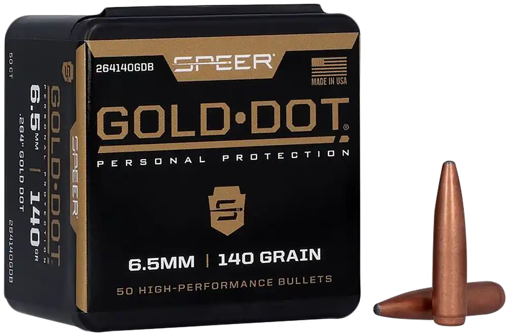 Speer Ammo Gold Dot 6.5mm (.264) 140 Grain Soft Point Rifle Component Bullets, 50/Box 264140