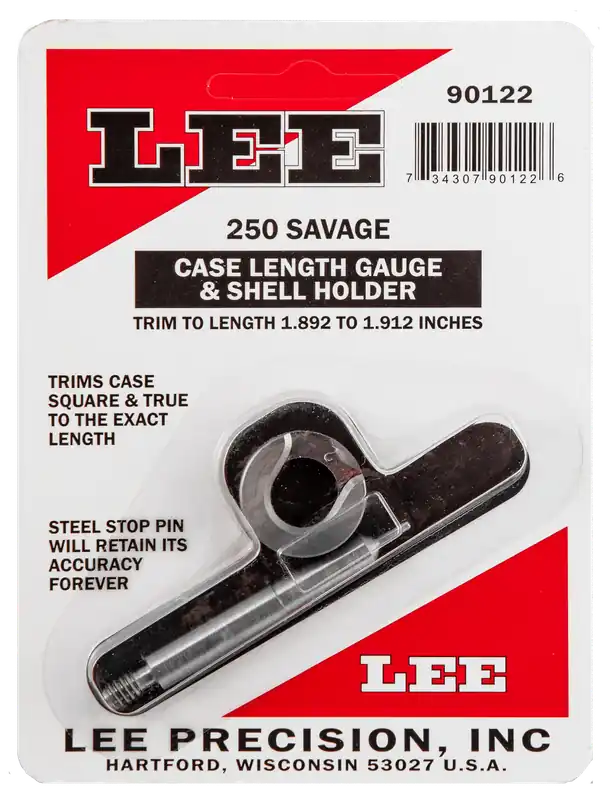Lee .250 Savage Case Length Gauge & Shell Holder for Precise Case Trimming 90122