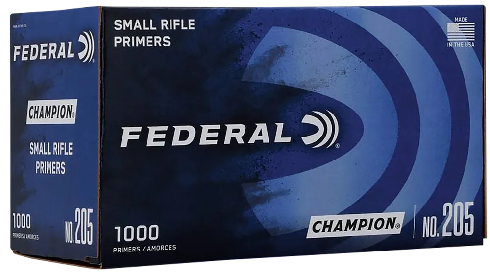 Federal Champion 205 Small Rifle Primers for Reloading, Reliable Ignition, 1,000 Count Box 205