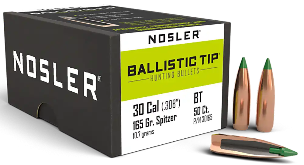 Nosler Ballistic Tip .30 Caliber 165 Grain Spitzer Boat-Tail Hunting Bullets, 50/Box 30165