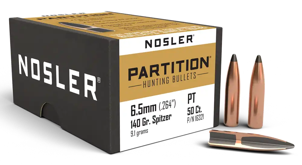 Nosler Partition 6.5mm (.264) 140gr Spitzer Hunting Bullets, 50 Count 16321