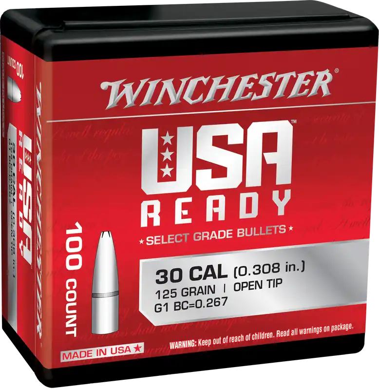 Winchester Ammo USA Ready .308 Winchester 125gr Open Tip Reloading Bullets 100ct Box WBR30125