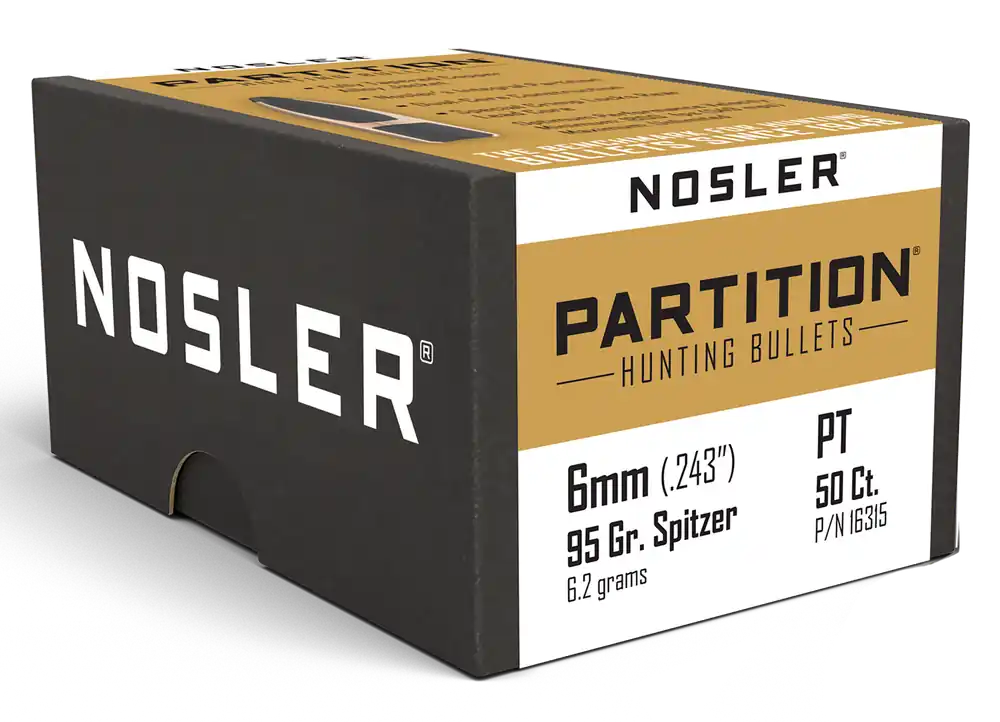 Nosler Partition 6mm (.243) 95gr Spitzer Hunting Bullets, 50 Count 16315