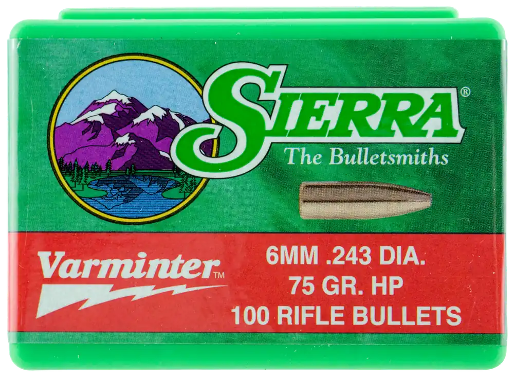Sierra Varminter 6mm (.243) 75 Grain Hollow Point Rifle Bullets, 100 Count 1510