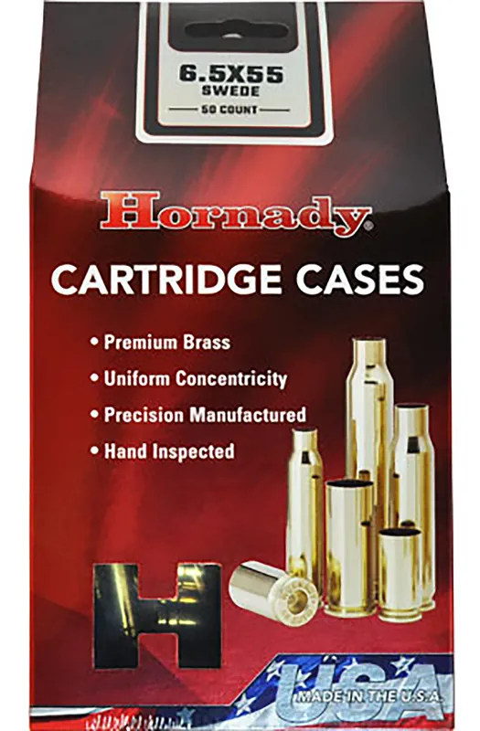 Hornady 6.5x55 Swedish Unprimed Rifle Brass Cartridge Cases, 50 Count 86263