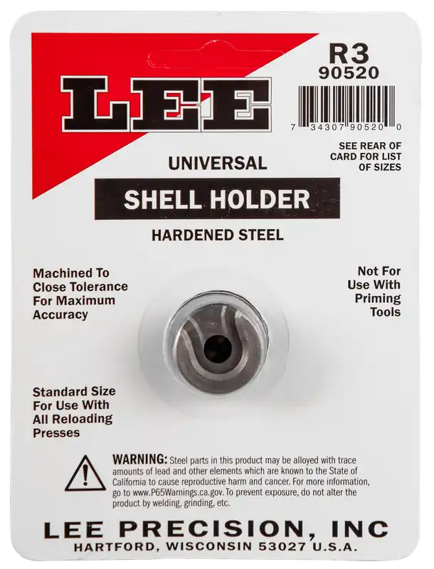 Lee Universal Shell Holder 3R for Reloading Presses, Hardened Steel Case Grip 90520