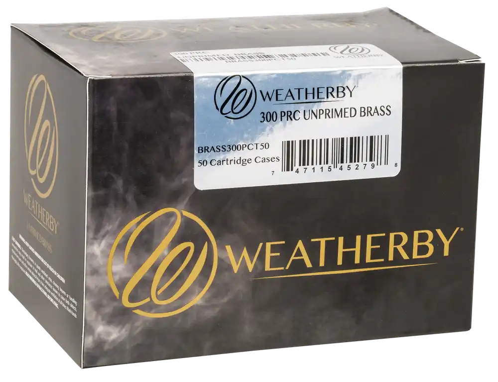 Weatherby Unprimed .300 PRC Rifle Brass Cases 50 Count, Computer Numerical Control Primer Pockets BRASS300PCT50