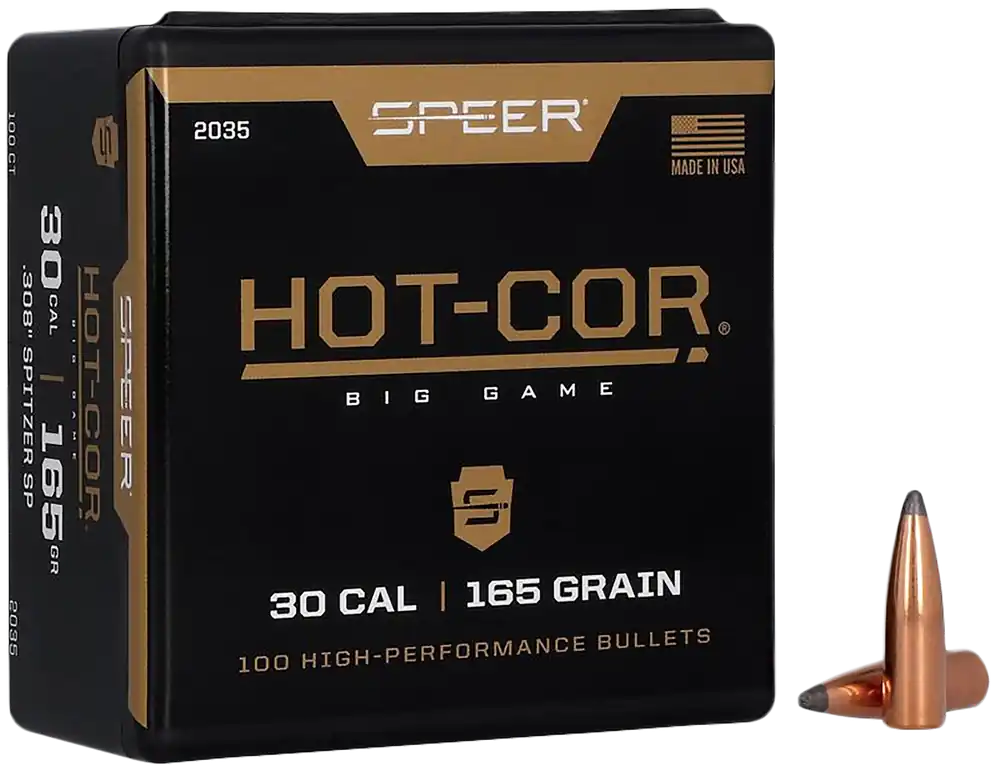 Speer Hot-Cor .30 Cal (.308) 165gr Spitzer Soft Point Rifle Bullets, 100 Count 2035