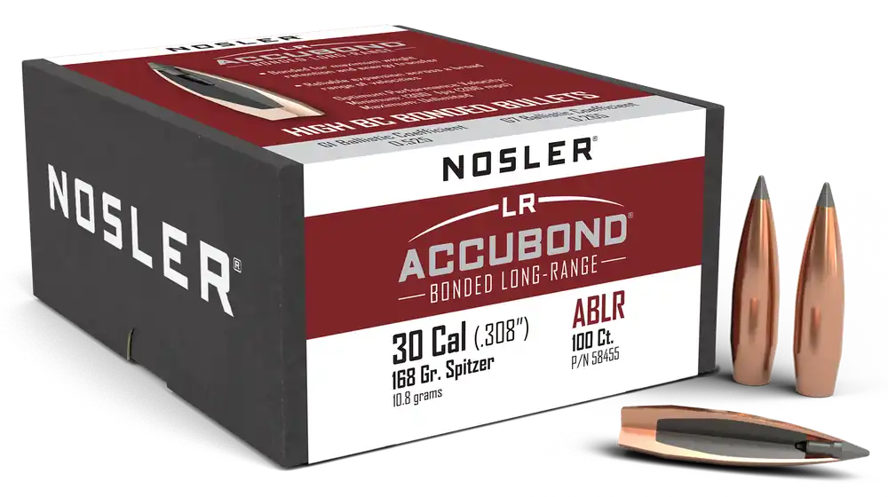 Nosler AccuBond Long Range .30 Cal 168gr Spitzer Boat Tail Reloading Bullets 100/Box 58455