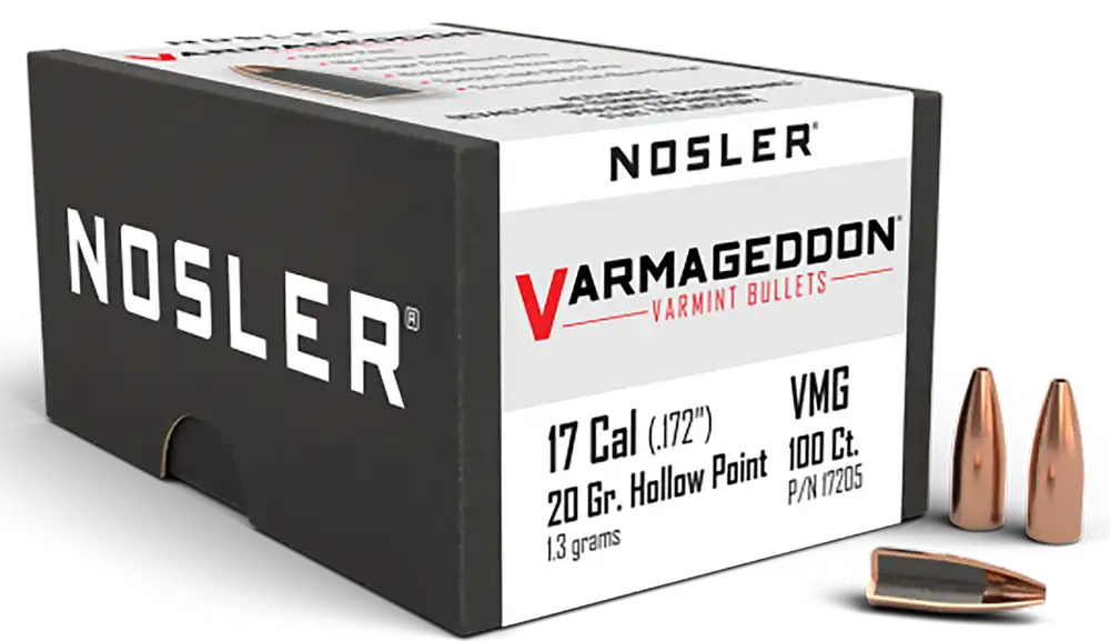 Nosler Varmageddon .17 Caliber 20 Grain Flat Base Hollow Point Varmint Bullets 17205