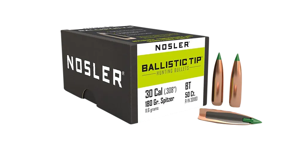 Nosler Ballistic Tip Hunting Bullets .30 Caliber 180 Grain Spitzer Polymer Tip, 50 Count 30180