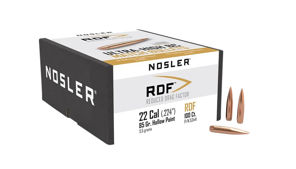Nosler RDF Reduced Drag Factor Match Bullets .22 Cal .224 85gr HPBT 100/Box 53441