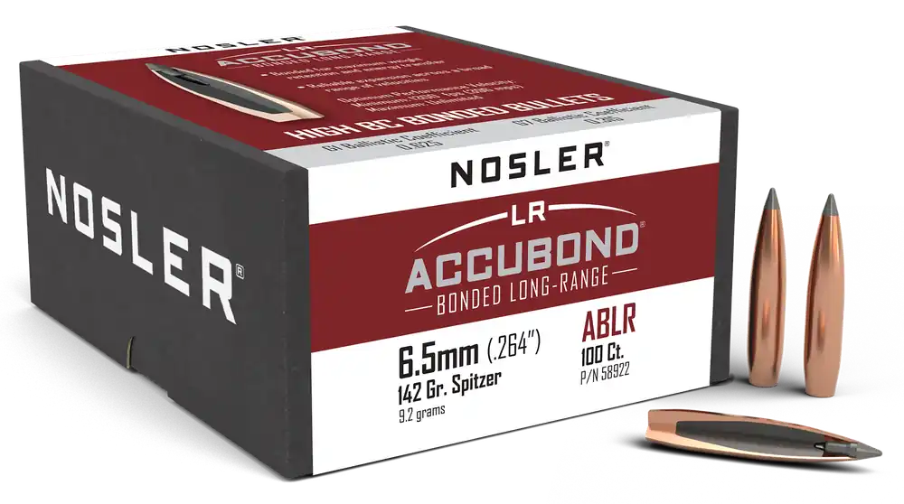 Nosler AccuBond Long Range 6.5mm 142gr Spitzer Point Bonded Rifle Bullets 100/Box 58922
