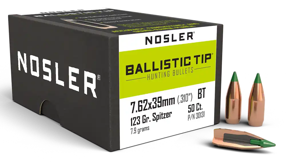 Nosler Ballistic Tip Hunting Bullets 7.62x39mm 123gr Spitzer Boat Tail, 50/Box 30131