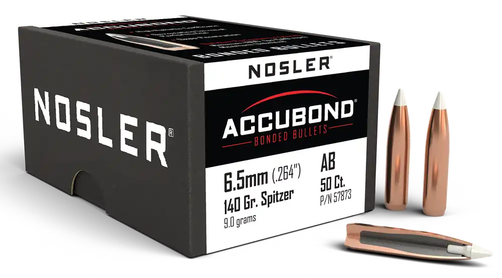 Nosler AccuBond 6.5mm (.264) 140gr Spitzer Boat Tail Bonded Polymer Tip Bullets 50ct 57873