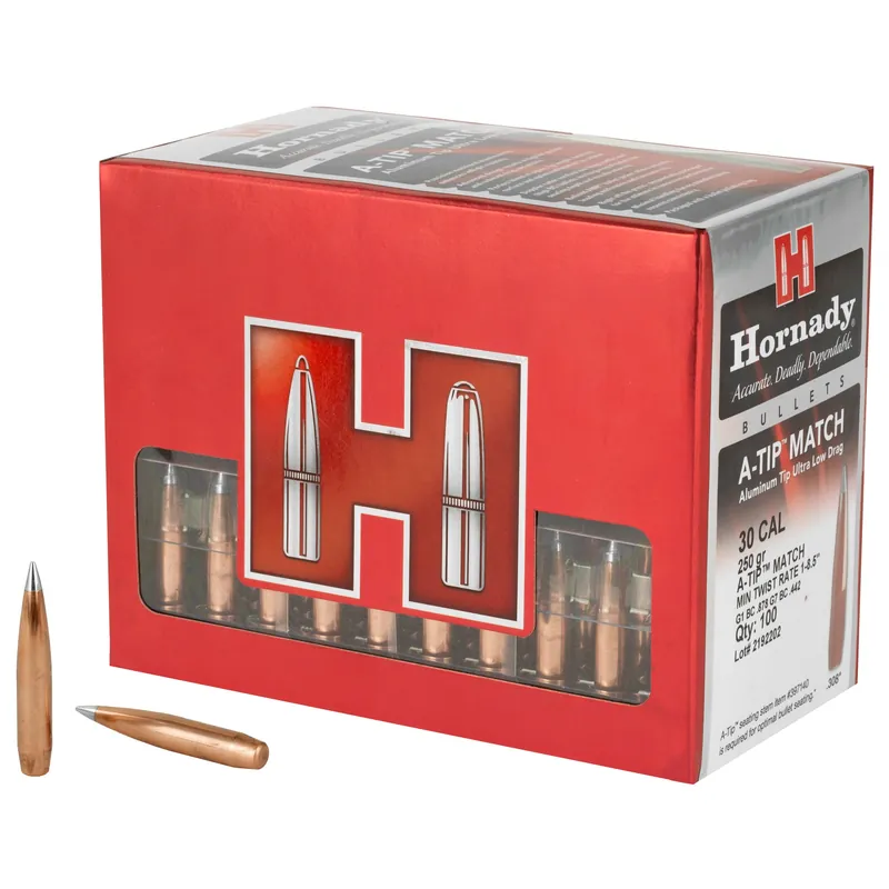Hornady A-Tip Match Reloading Bullets .30 Cal/.308 250 Grain Aluminum Tip 100/Box 3092