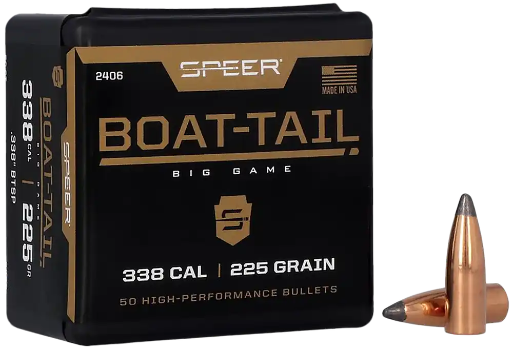 Speer Ammo Boat-Tail Spitzer Soft Point Rifle Bullets .338 Cal 225 Grain 50 Count 2406