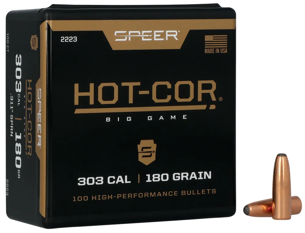 Speer Hot-Cor .303 Caliber 180gr Soft Point Round Nose Reloading Bullets 100/Box 2223