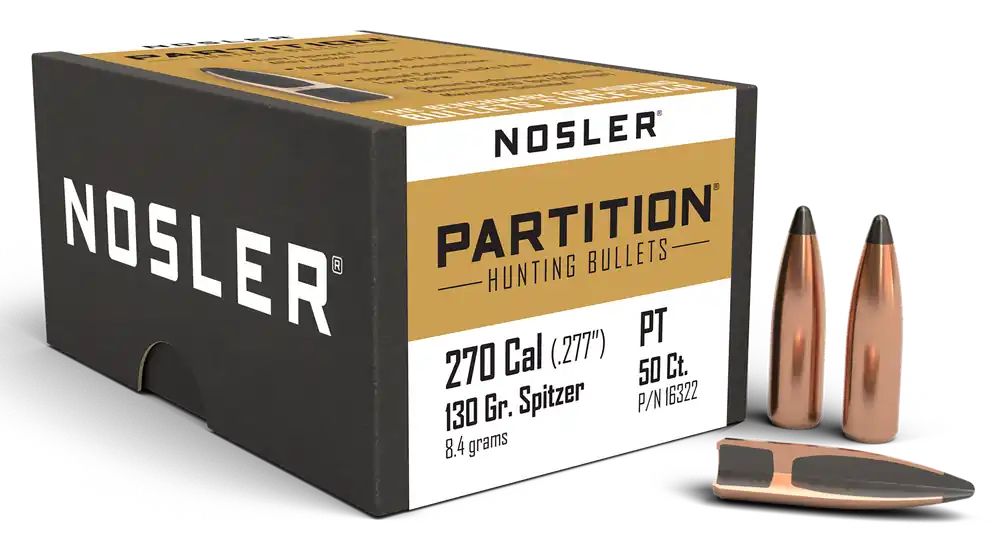 Nosler Partition .270 Cal (.277) 130 Grain Spitzer Hunting Rifle Bullets 50 Count 16322