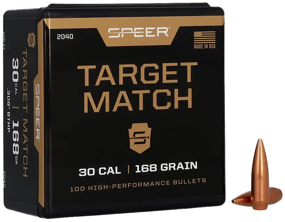 Speer Target Match .308 168 Grain Open Tip Match Boat Tail Rifle Bullets, 100 Count 2040