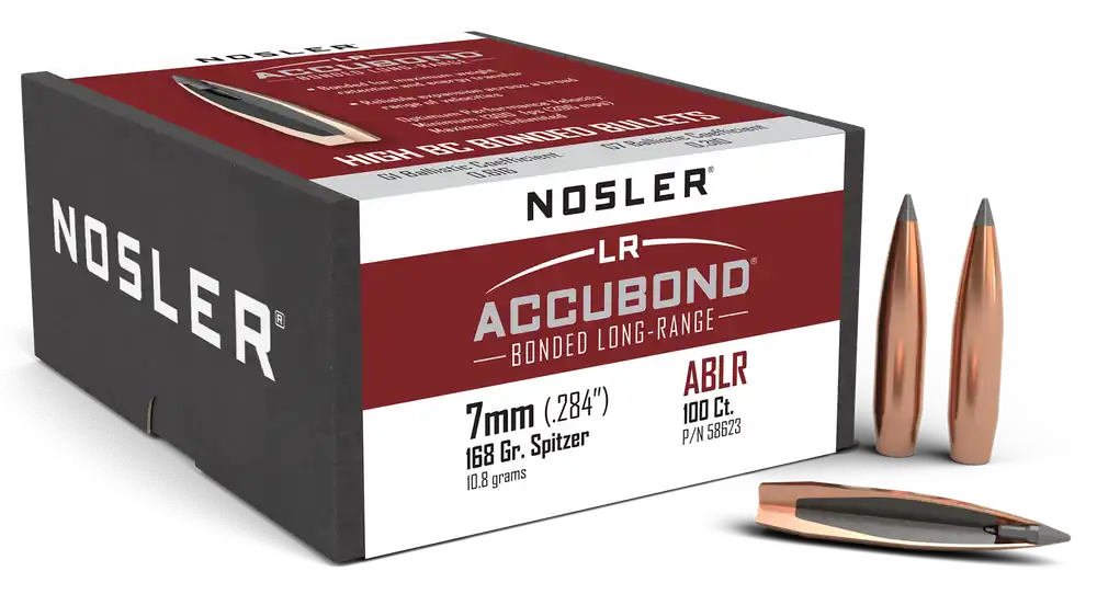 Nosler AccuBond Long Range 7mm 168gr Spitzer Point Boat Tail Reloading Bullets, 100ct 58623