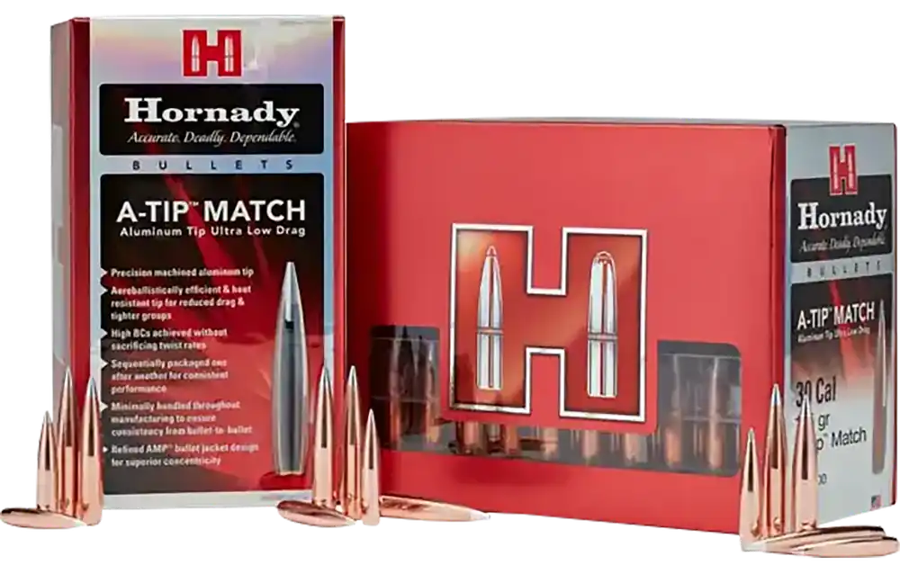 Hornady A-Tip Match .338 Cal 300gr Aluminum Tip Low-Drag Rifle Bullets (100) 33389