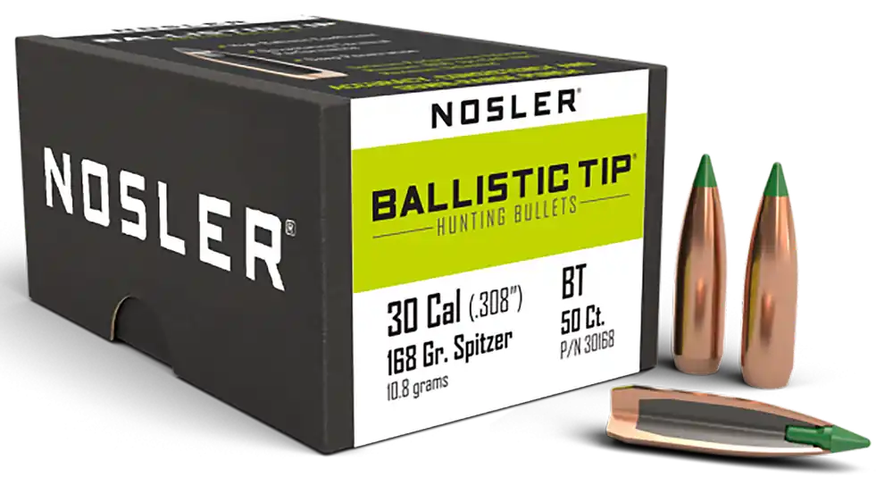 Nosler Ballistic Tip Hunting Bullets .30 Cal 168gr Spitzer Boat Tail Polymer Tip 50ct 30168