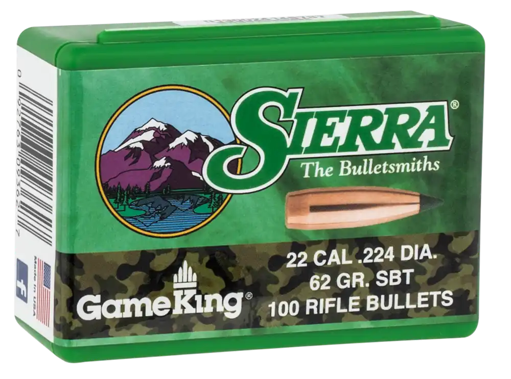 Sierra GameKing .224 62gr Spitzer Boat Tail Hunting Rifle Bullets, 100 Count 9362