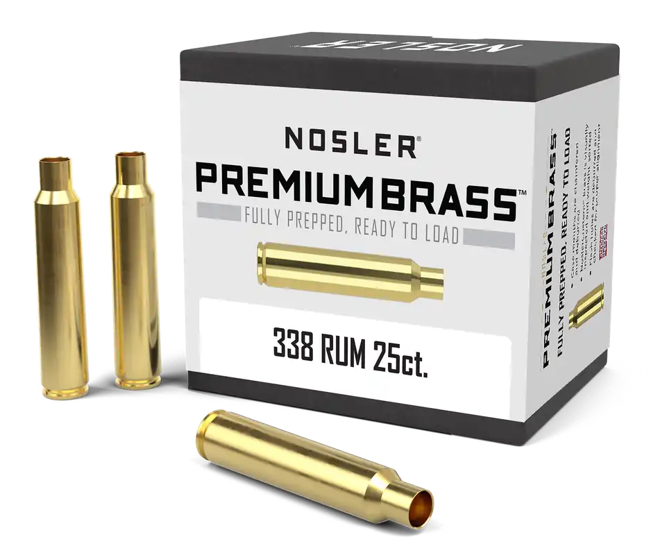 Nosler Premium Brass Unprimed Cartridge Cases for .338 Remington Ultra Magnum, 25 Count 11912
