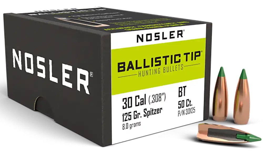 Nosler Ballistic Tip Hunting Bullets .30 Caliber 125gr Spitzer Polymer Tip, 50/Box 30125