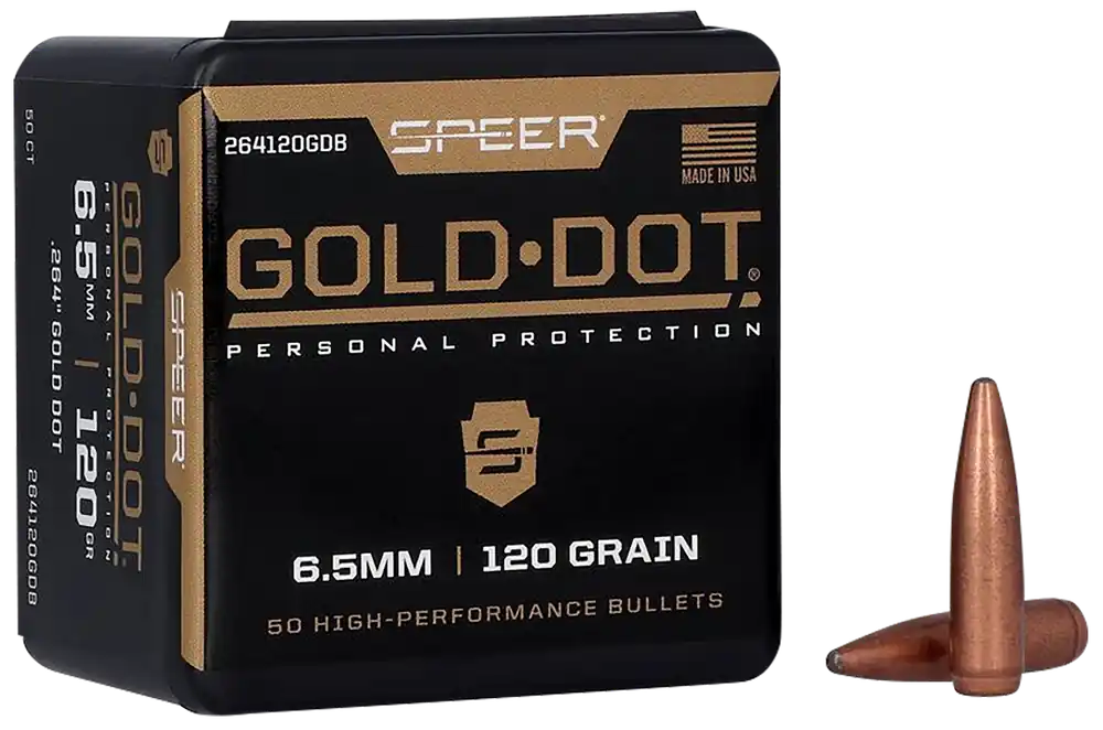 Speer Ammo Gold Dot .264/6.5mm 120gr Bonded Soft Point Rifle Bullets, 50 Count 264120GDB