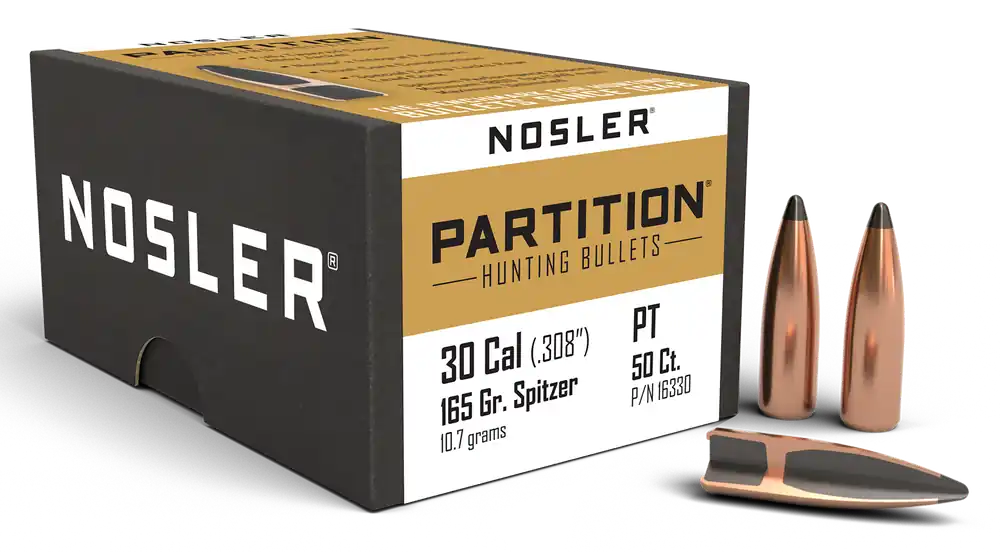 Nosler Partition Spitzer Reloading Bullets, .308 165 Grain, 50 Count Box 16330
