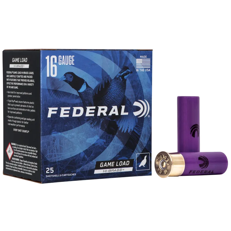 Federal Game Load Hi-Brass 16 Gauge 2.75in 7.5 Lead Shot 25 Rounds H16375