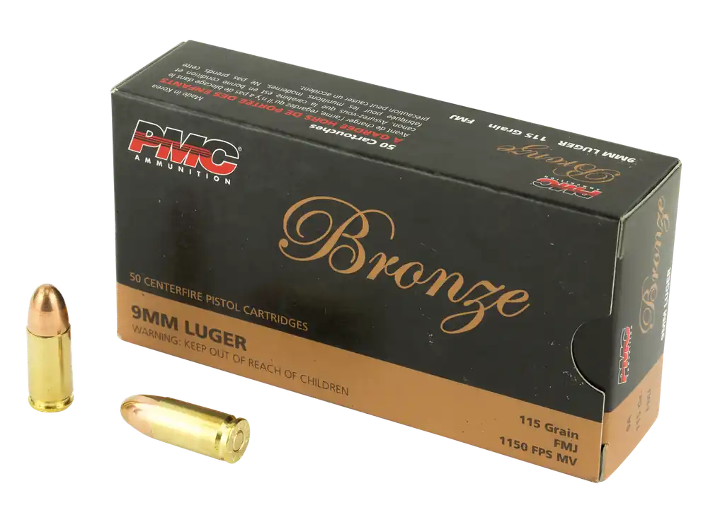 PMC Bronze 9mm Luger 115gr FMJ Brass Case Target Ammo 50-Round Box (20/Case) 9A