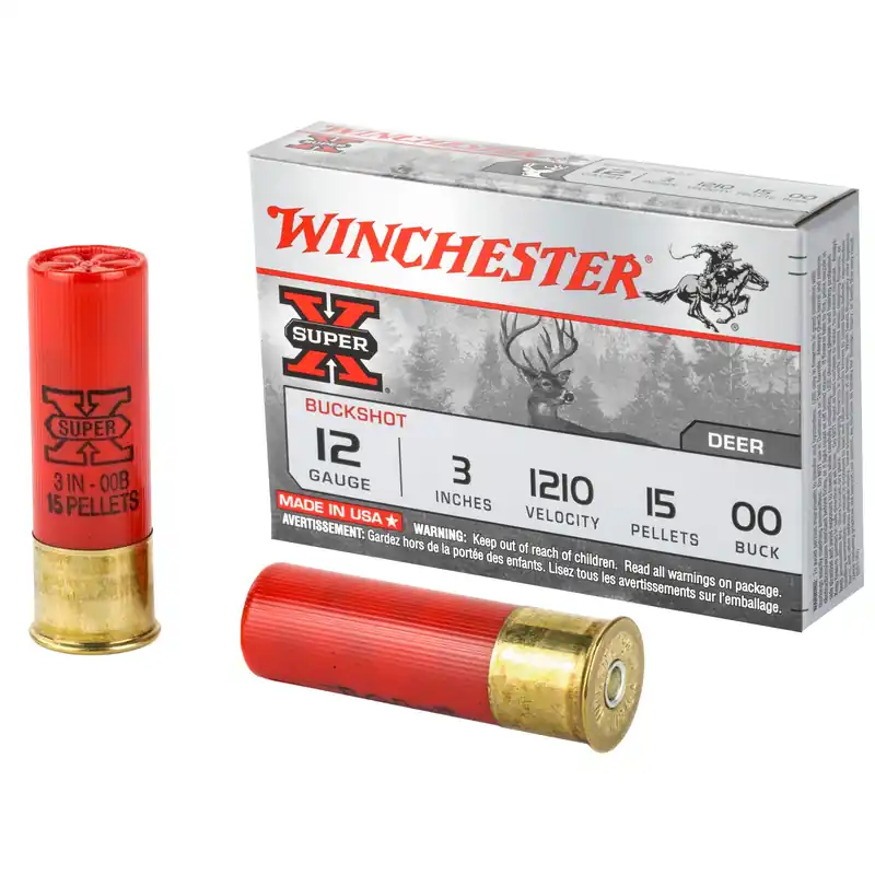 Winchester Super-X 12 Gauge 3in 00 Buckshot 15 Pellets 1210 FPS Shotshells (5) XB12300