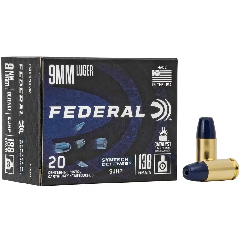 Federal Syntech Defense 9mm Luger 138gr Segmented Jacketed Hollow Point Ammo 20-Round Box S9SJT1