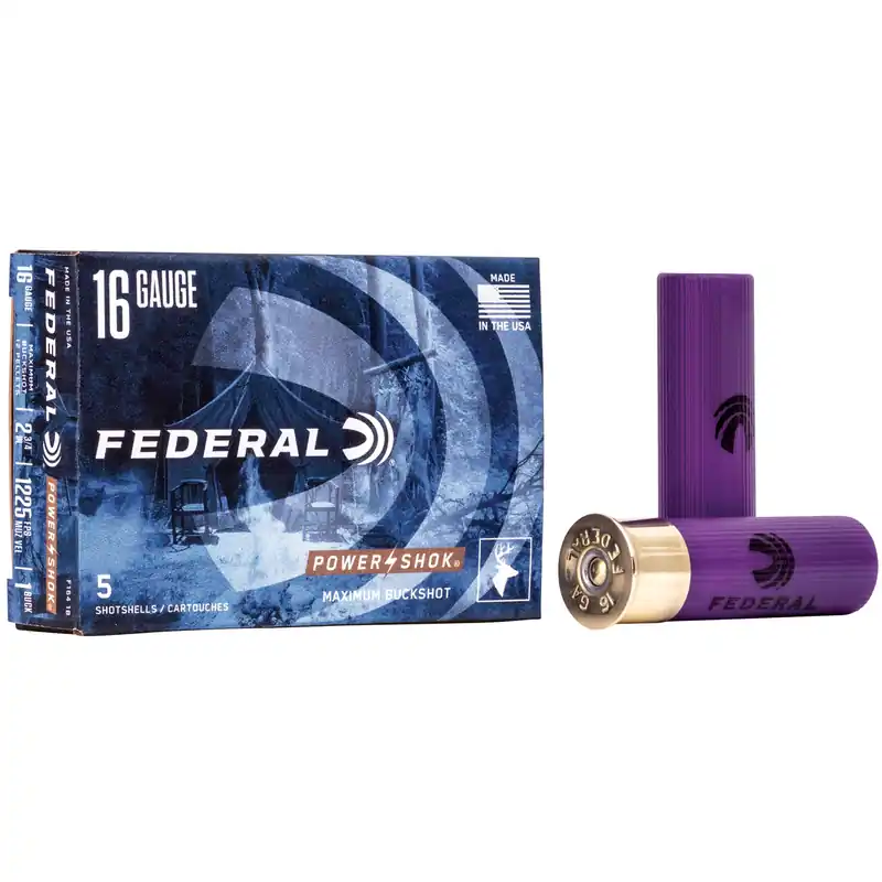 Federal Power-Shok 16 Gauge 2-3/4in 1 Buckshot 12-Pellet 5-Round Box F1641B