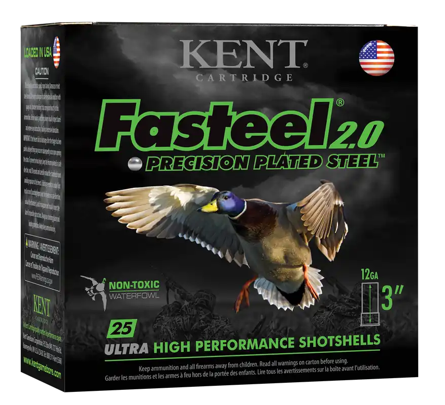 Kent Cartridge Fasteel 2.0 12 Gauge 3in 1 Steel Waterfowl Shotshells, 25/Box K123FS361