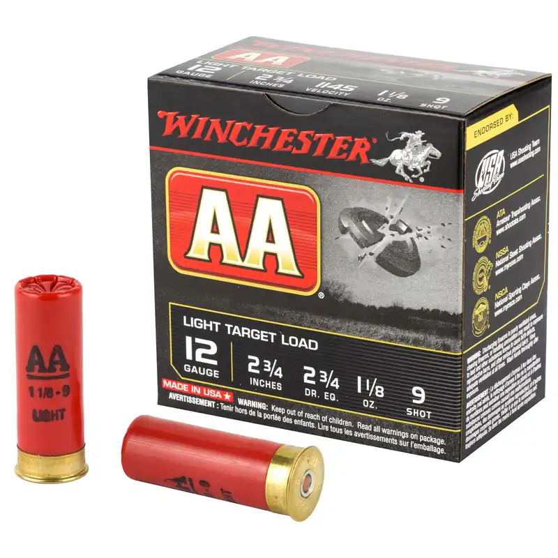 Winchester AA Light Target Load 12 Gauge 2-3/4in 9 Shot 1-1/8oz 25rd Box AA129