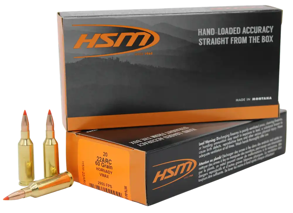 HSM Varmint 22 ARC 60gr Hornady V-MAX Rifle Ammo, 20-Round Box (25/Case) 22ARC3N