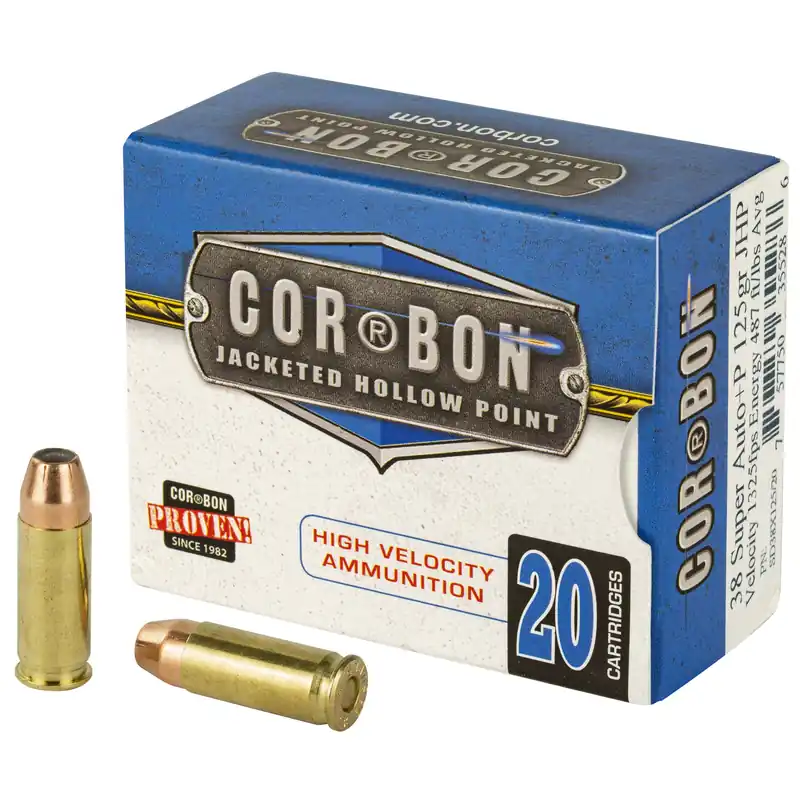 Corbon Ammo .38 Super +P 125gr Jacketed Hollow Point Self Defense Ammo 20rd Box 38X12520