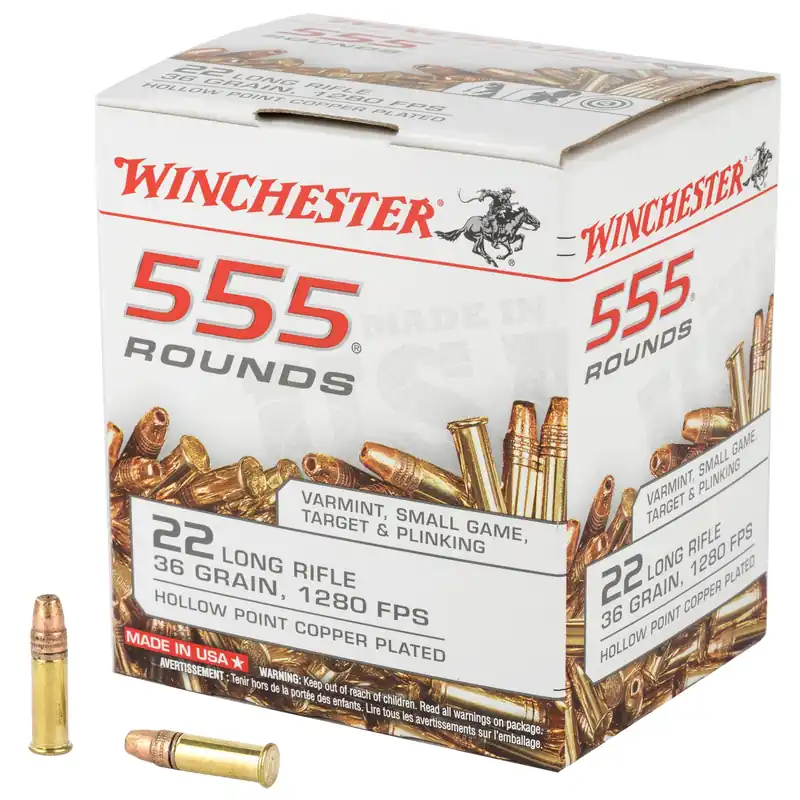 Winchester Ammunition USA White Box .22 Long Rifle 36gr CPHP Rimfire Ammo 555 Rounds 22LR555HP
