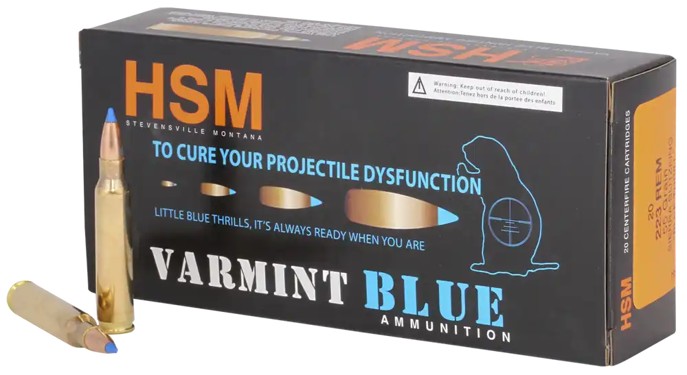 HSM Varmint Blue .223 Remington 54gr Sierra BlitzKing Rifle Ammo 20 Rounds/Box 22354N